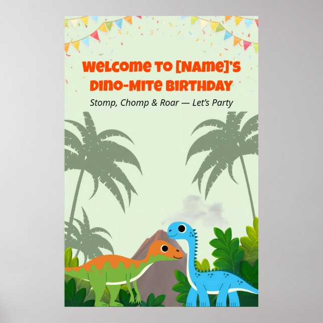Affiche Panneau de fête d'anniversaire de dinosaure modifi (Devant)