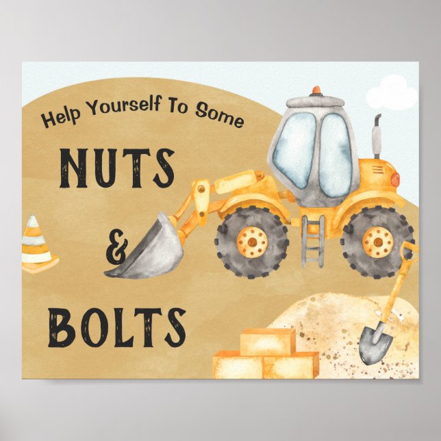 Affiche Panneau de fête d'anniversaire de l'excavatrice de (Devant)