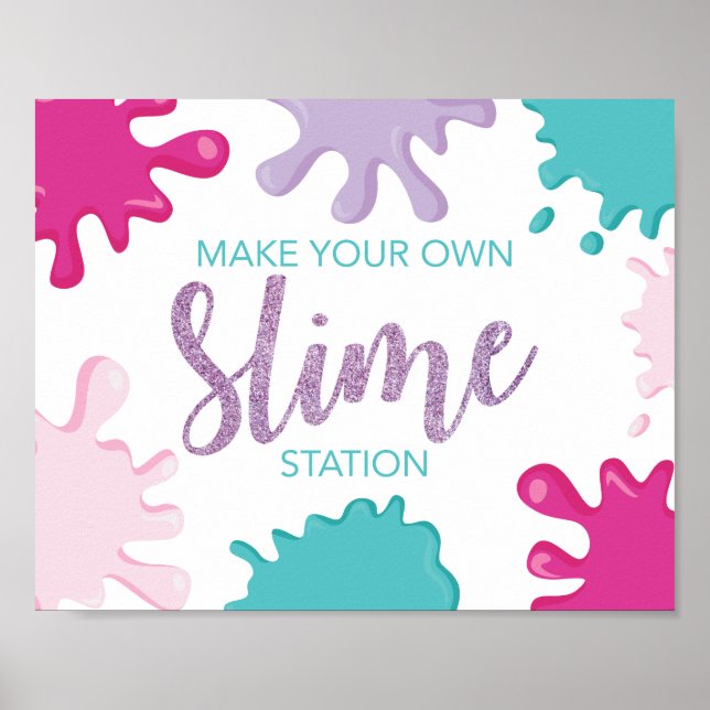 Affiche Panneau de fête d'anniversaire Slime rose faites v (Devant)