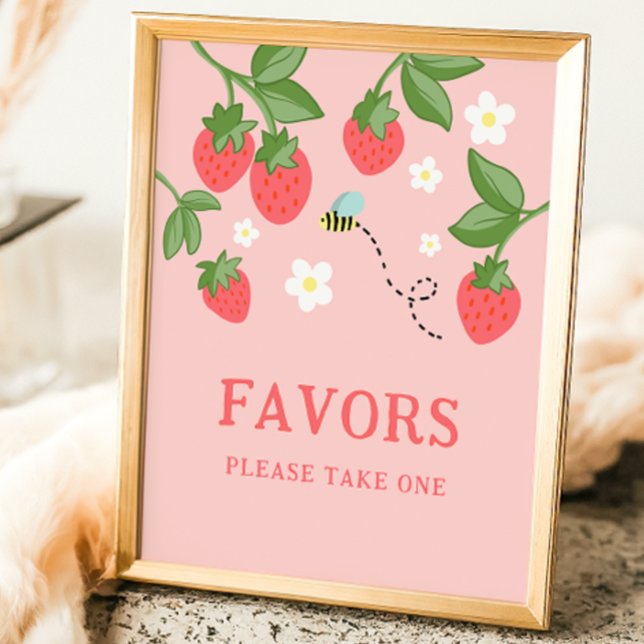 Affiche Panneau de fête d'anniversaire sucré à la fraise r (Créateur téléchargé)