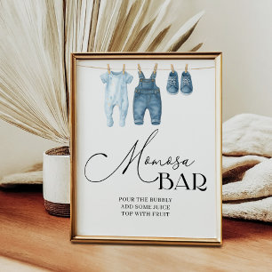 Affiche Panneau de Fête de Bébé en Jean Bleu Denim Momosa