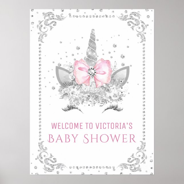 Affiche Panneau de Fête de Bébé Licorne (Devant)
