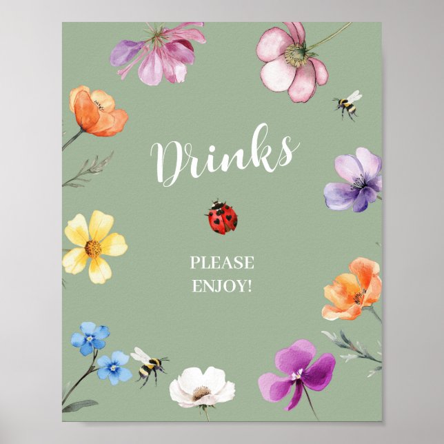 Affiche Panneau de fête de boissons pour Baby Shower Fleur (Devant)