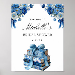 Affiche Panneau de Fête de Fiançailles Blue Floral A New C