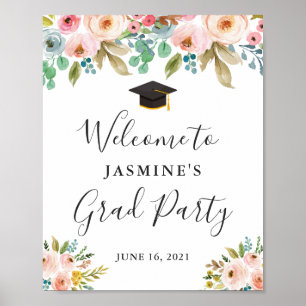 Affiche Panneau de fête de fin d'études Floral Chic Frais 