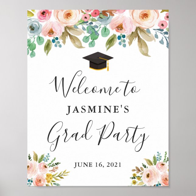 Affiche Panneau de fête de fin d'études Floral Chic Frais  (Devant)