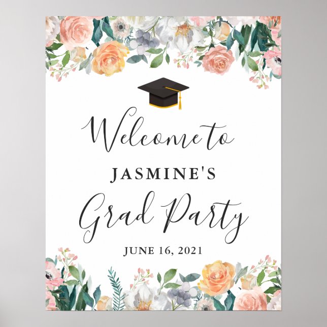 Affiche Panneau de fête de fin d'études Roses de jardin (Devant)