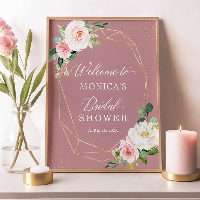Affiche Panneau de Fête de Mariage Fleur Rose Poussiéreux  (Créateur téléchargé)