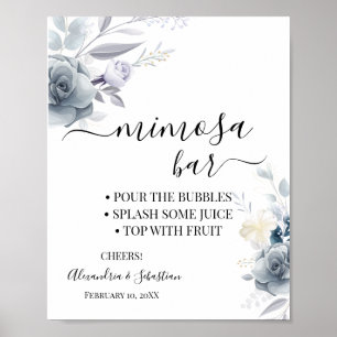 Affiche Panneau de Fête de Mariage Fleurs Aquarelle Bar Mi