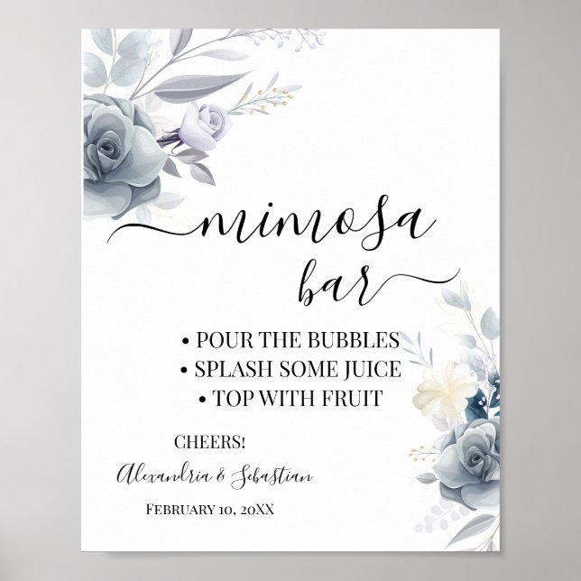 Affiche Panneau de Fête de Mariage Fleurs Aquarelle Bar Mi (Devant)