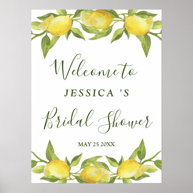 Affiche Panneau de Fête de Mariage Fleurs de Citron et Ver (Devant)