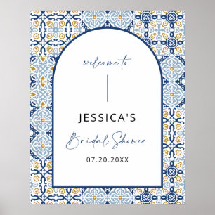 Affiche Panneau de Fête de Mariage Méditerranéen Bleu d'Am