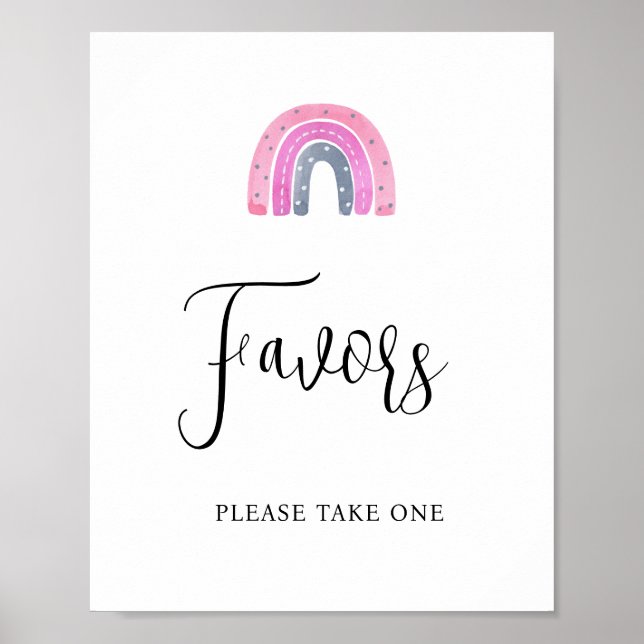 Affiche Panneau de Fête de Naissance Bébé Fille Arc-en-Cie (Devant)