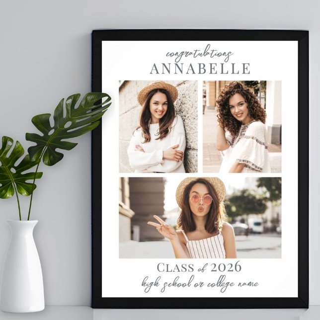 Affiche Panneau de fête de remise de diplômes avec collage (Photo Collage Graduation Party Sign)