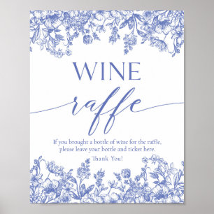 Affiche Panneau de Fête des mariées Blue Floral Wine Raffl