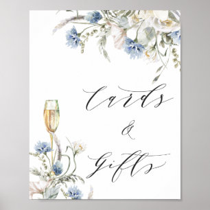 Affiche Panneau de Fête des mariées Cartes Florales Bleues