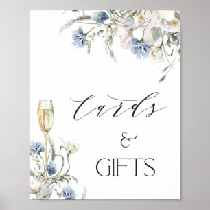 Affiche Panneau de Fête des mariées Cartes Florales Bleues