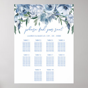 Affiche Panneau de Fête des mariées florale bleu poussiére