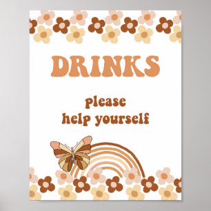 Affiche Panneau de fête Groovy Drinks Rétro Hippie