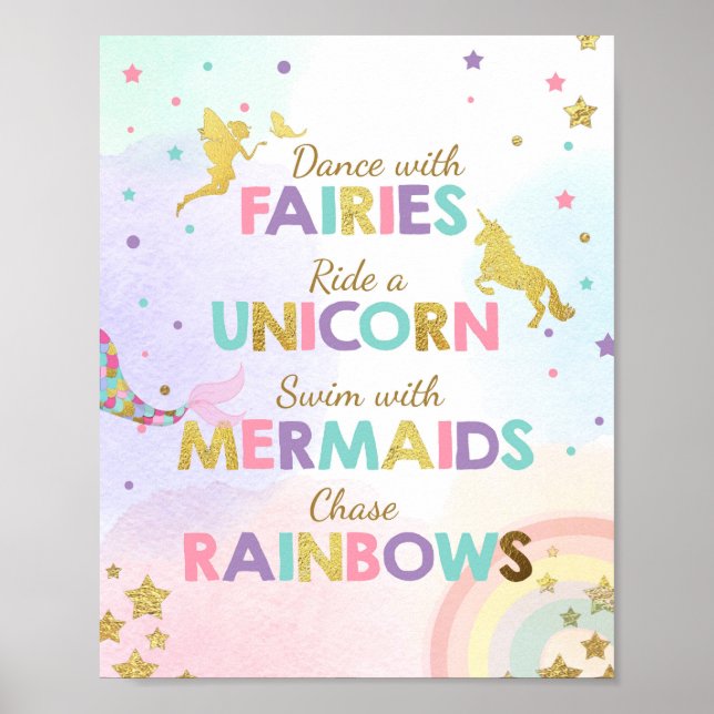 Affiche Panneau de fête Licorne Danse avec les fées Fille  (Devant)