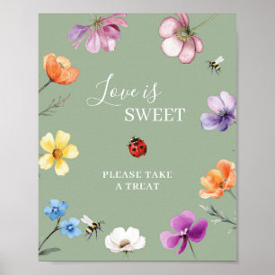 Affiche Panneau de fête Love is Sweet de la libellule fleu