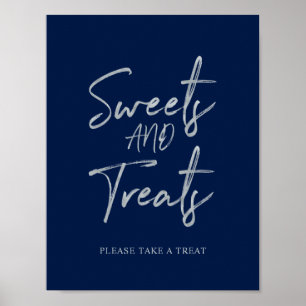Affiche Panneau de fête moderne argent et marine Sweets &