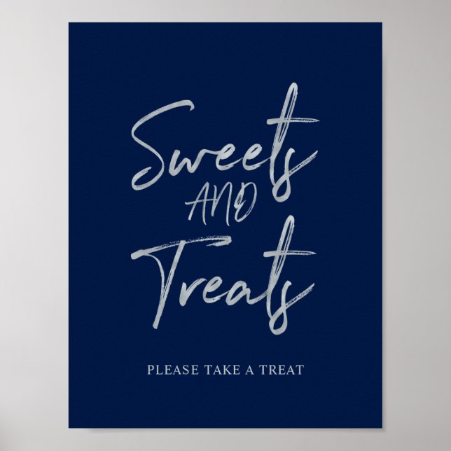 Affiche Panneau de fête moderne argent et marine Sweets &  (Devant)