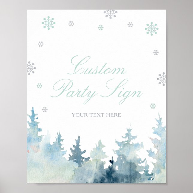 Affiche Panneau de fête personnalisé Mint & Silver Winter  (Devant)