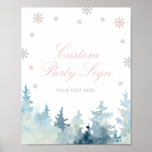 Affiche Panneau de fête personnalisé Pink & Silver Winter