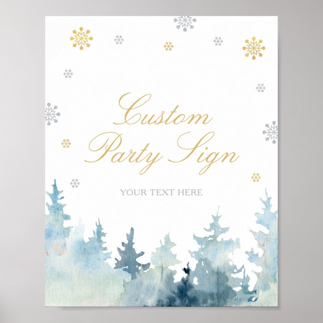 Affiche Panneau de fête personnalisé Silver & Gold Winter  (Devant)