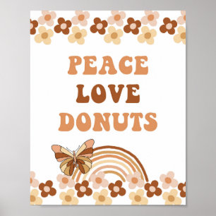 Affiche Panneau de fête rétro groovy Peace Love Donuts