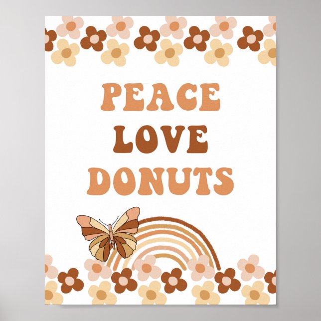 Affiche Panneau de fête rétro groovy Peace Love Donuts (Devant)