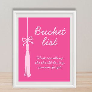 Affiche Panneau de fin d'études à pompon rose Bucket List