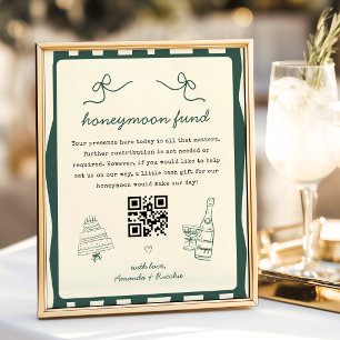 Affiche Panneau de fonds de mariage lune de miel vert oliv