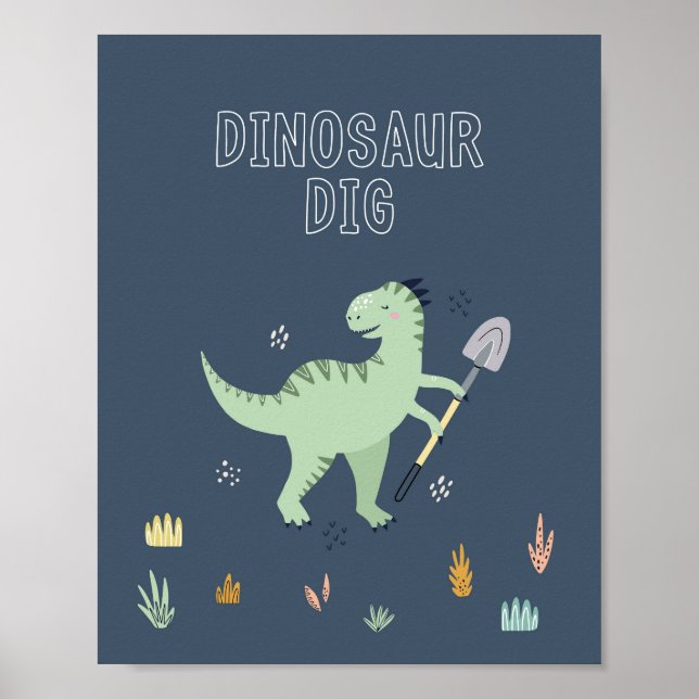 Affiche Panneau de fouille de dinosaure mignon (Devant)