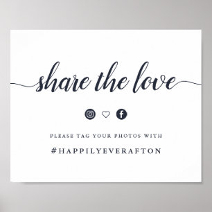 Affiche Panneau de hashtag de mariage à la calligraphie Na