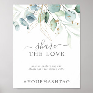Affiche Panneau de hashtag de mariage Airy Greenery Share 