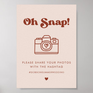 Affiche Panneau de hashtag stylé rétro rose Oh Snap Mariag