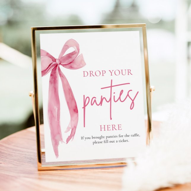 Affiche Panneau de jeu Arc Rose Blush 'Déposez vos culotte (Blush Pink Bow Drop Your Panties Here Game Sign)