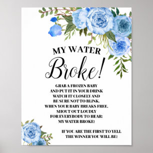 Affiche Panneau de jeu Baby shower Blue My Water Broke