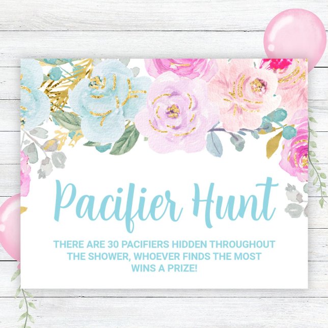 Affiche Panneau de jeu Baby shower de chasse Floral Bleu (Créateur téléchargé)