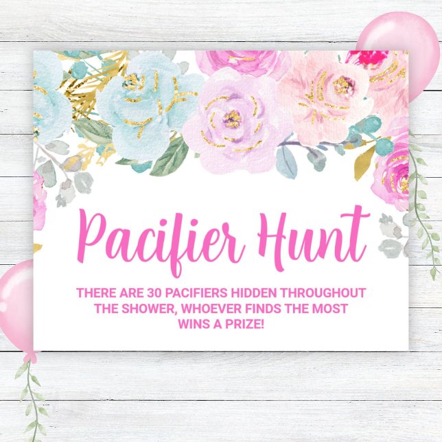 Affiche Panneau de jeu Baby shower de chasse Floral rose (Créateur téléchargé)