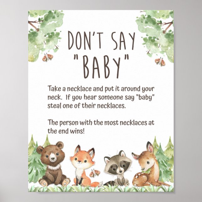 Affiche Panneau de jeu Baby shower de Woodland Don't Say (Devant)