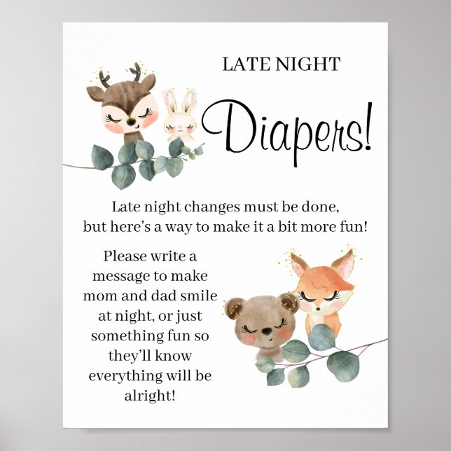 Affiche Panneau de jeu Baby shower Woodland Late Night Dia (Devant)