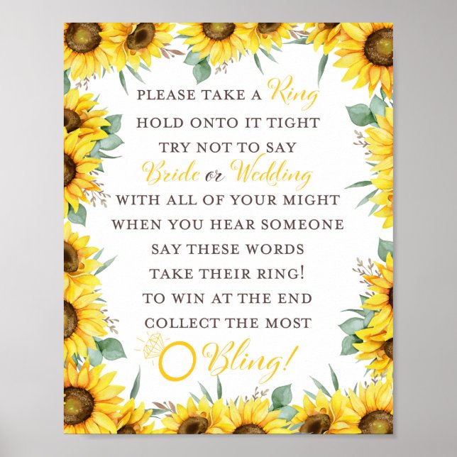 Affiche Panneau de jeu de Baby Shower de mariage Tournesol (Devant)