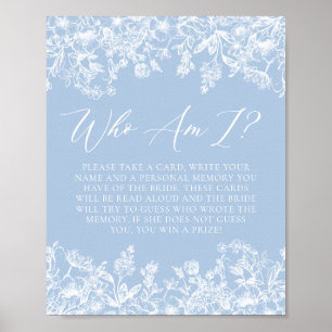 Affiche Panneau de jeu de Baby Shower 'Dusty Blue Floral W
