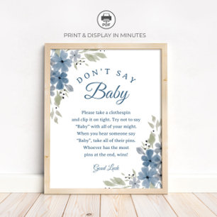 Affiche Panneau de jeu de baby shower "Fleur Bleue "N'appe