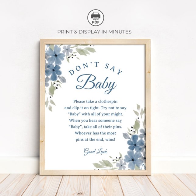Affiche Panneau de jeu de baby shower "Fleur Bleue "N'appe (Créateur téléchargé)