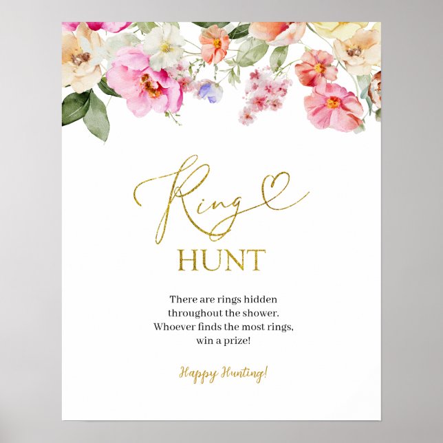 Affiche Panneau de jeu de chasse à l'anneau floral simple  (Devant)