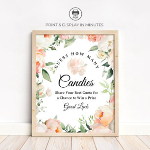 Affiche Panneau de jeu de devinette de bonbons Floral Gues